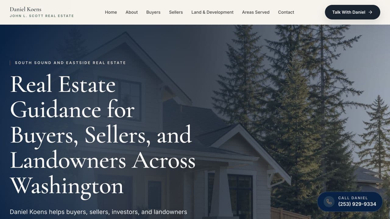 Daniel Koens Real Estate website homepage