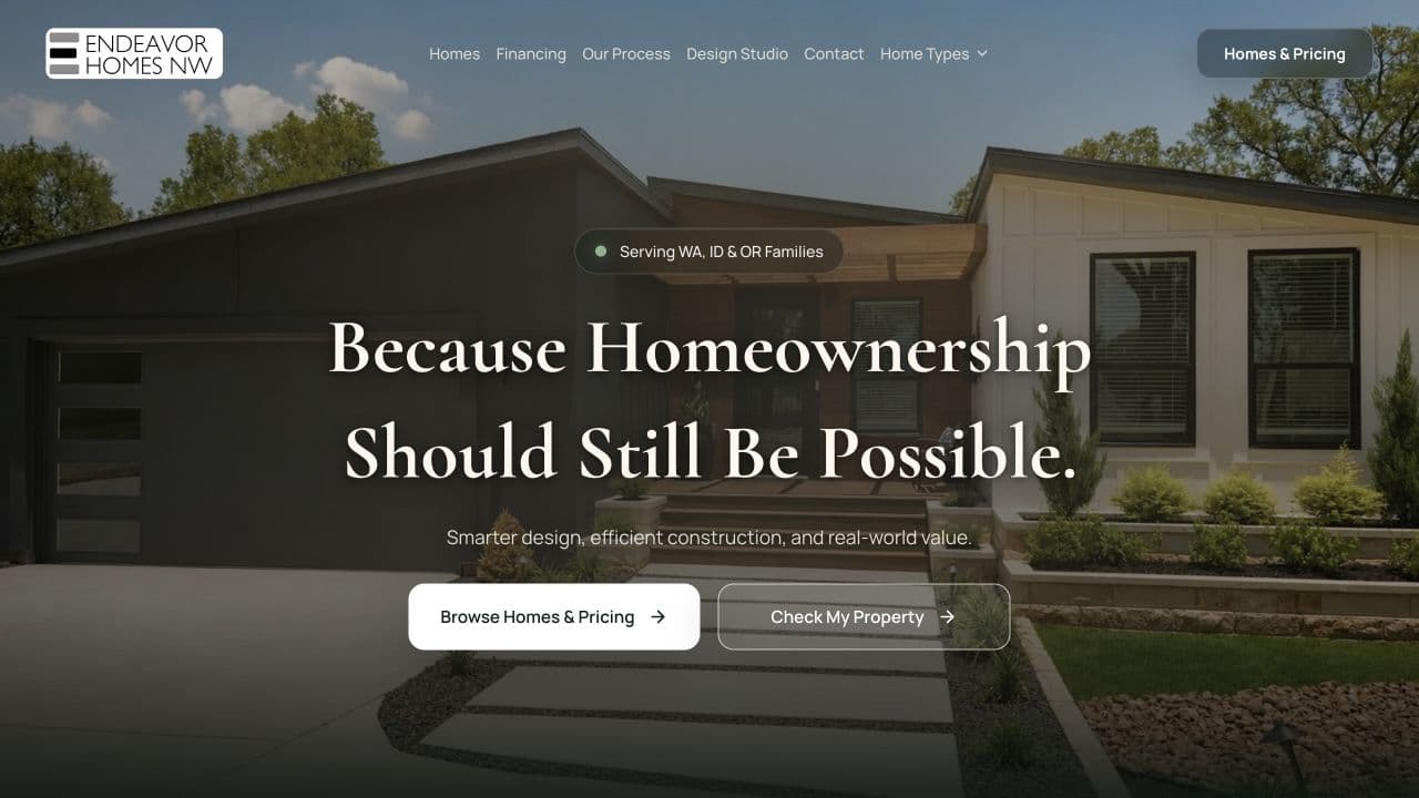 Endeavor Homes NW website homepage