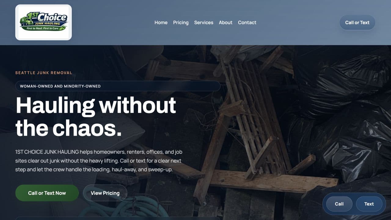 1st Choice Junk Hauling website homepage