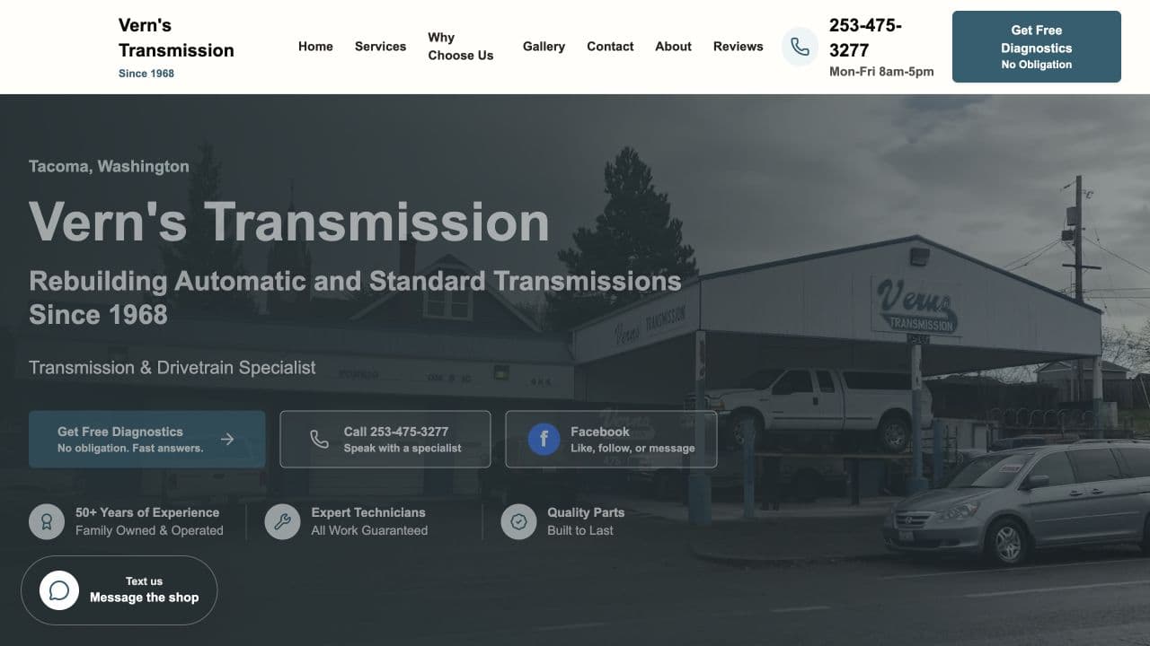 Vern’s Transmission website homepage